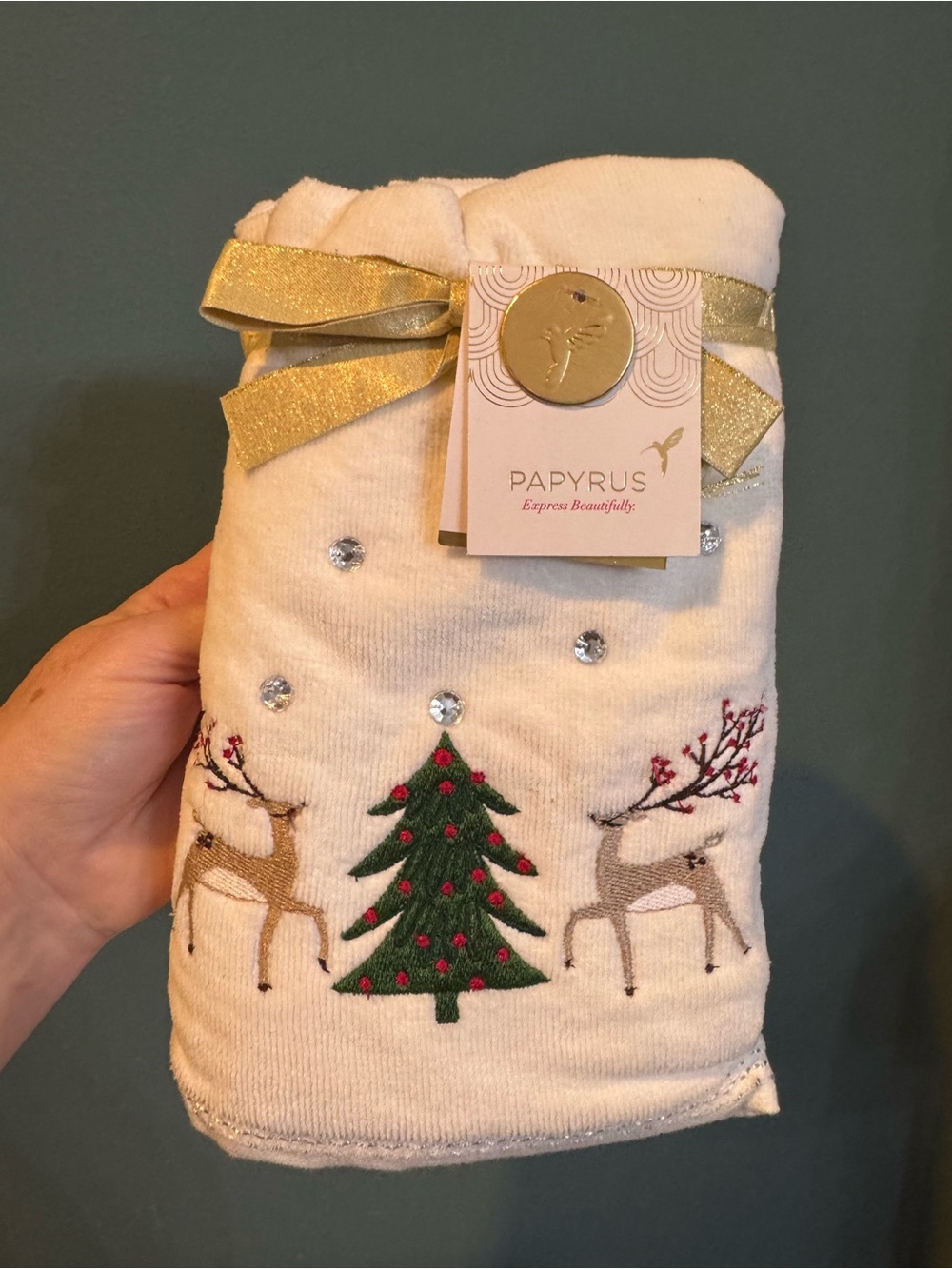 NWT Papyrus White Holiday Reindeer Hand towels - set of 2